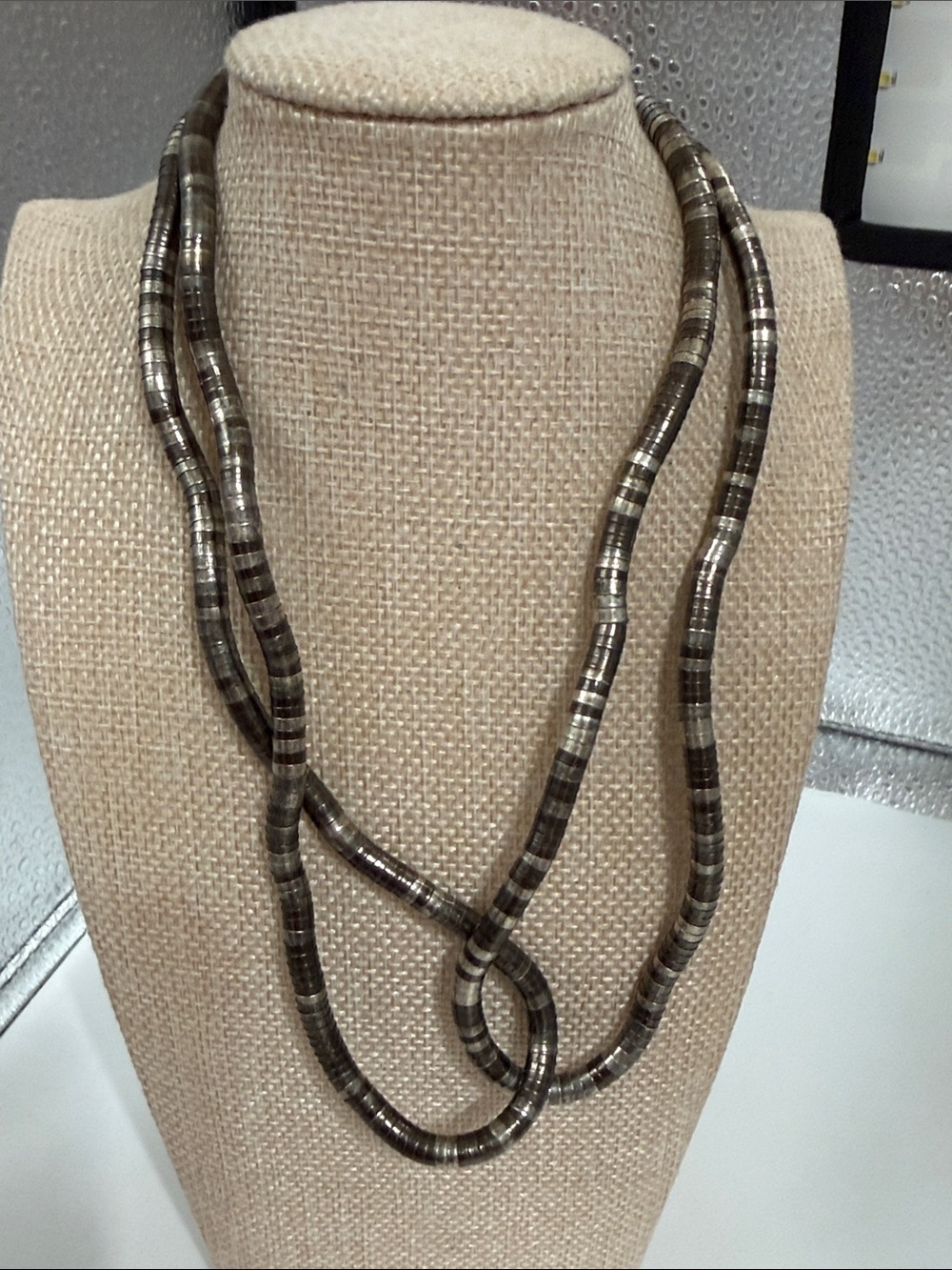 Vintage Chunky Herringbone Flexible Snake Necklace Twist gunmetal silver